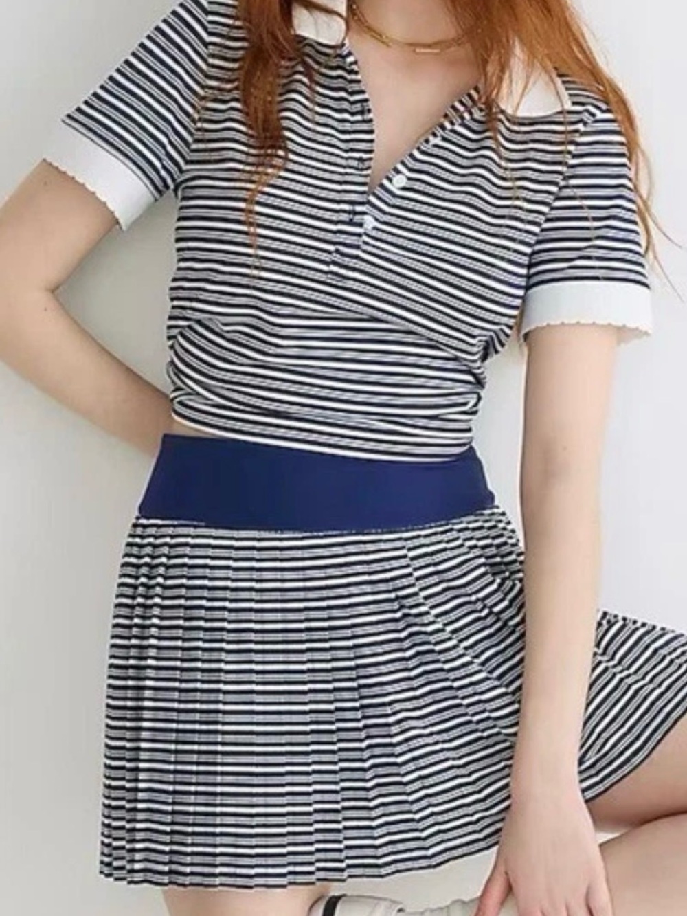 NWT J Crew Active Short Sleeve Striped Polo Top Scalloped Detail Size XXL
